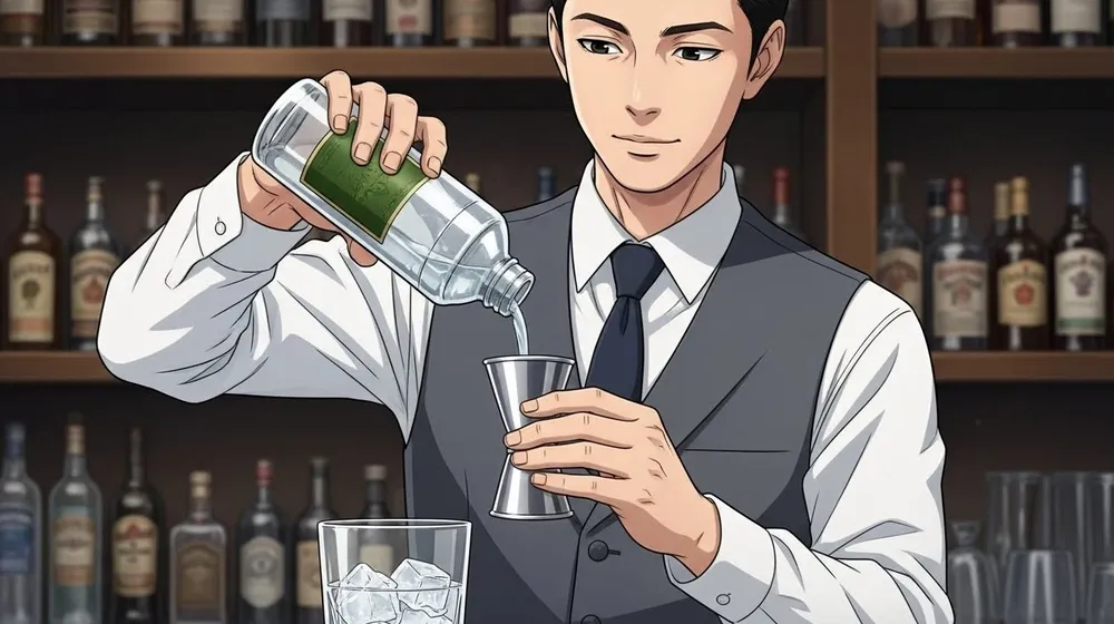 メジャーカップにジンを注ぐ