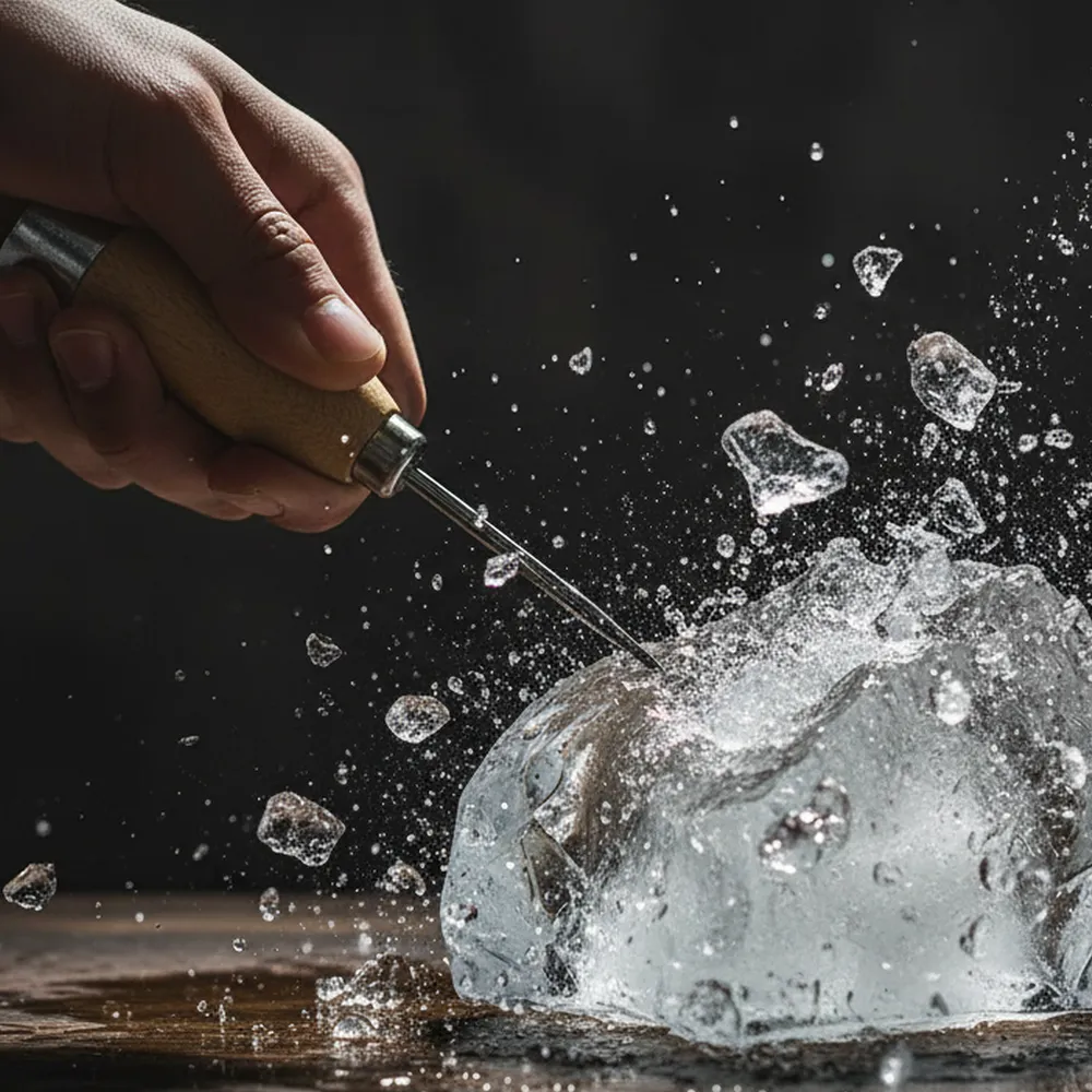 アイスピックで氷を割る