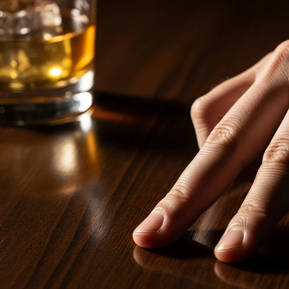 テーブルを指で叩く合図