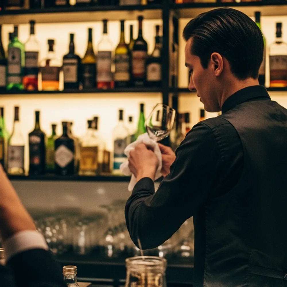 グラスを磨く姿