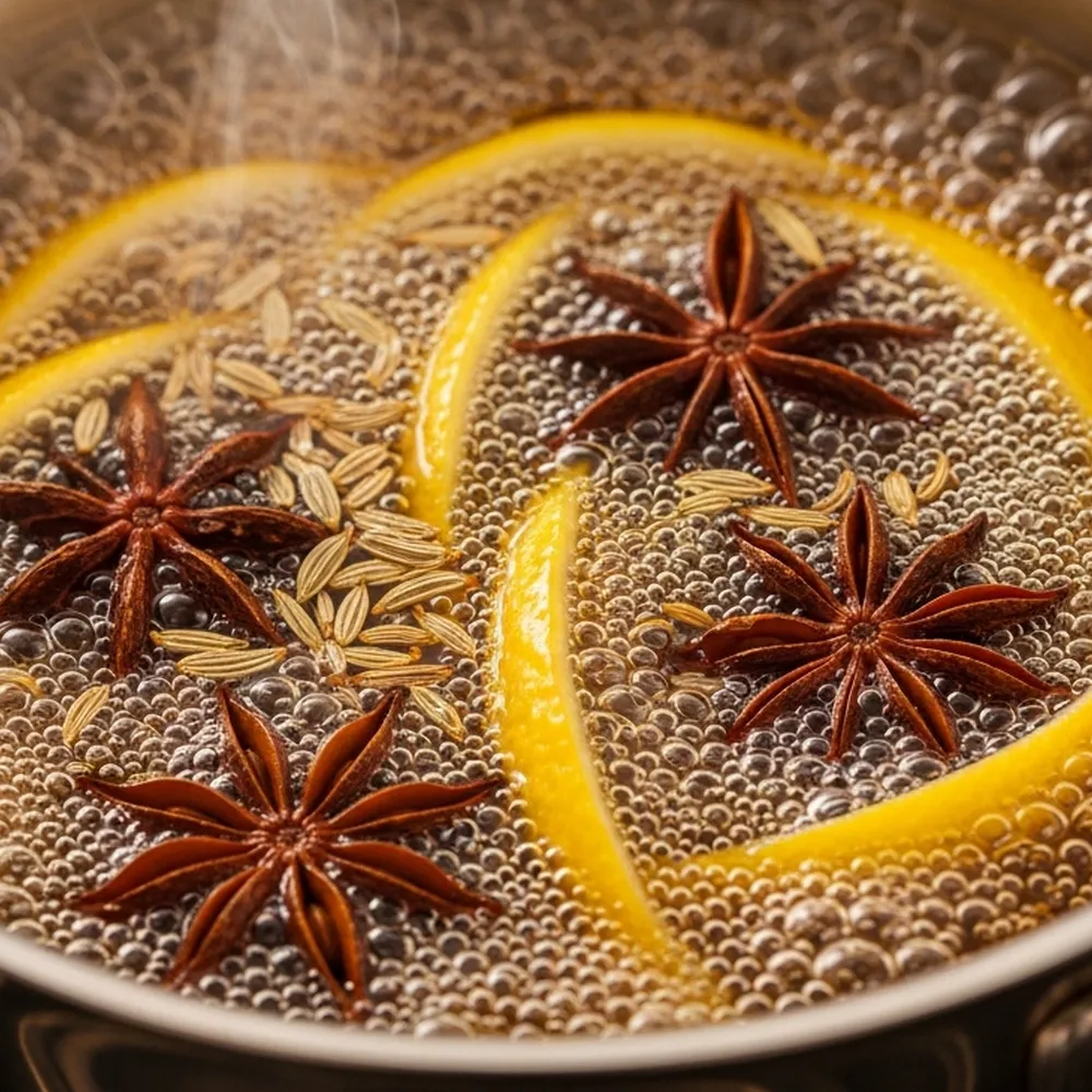 ハーブを煮立たせる